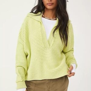 Free People Lime Green V-Neck Sweater